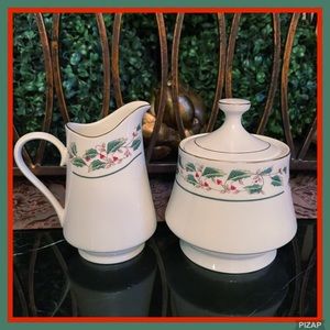 VINTAGE HOLLY TRADITIONS CHINA CREAMER-SUGAR SET